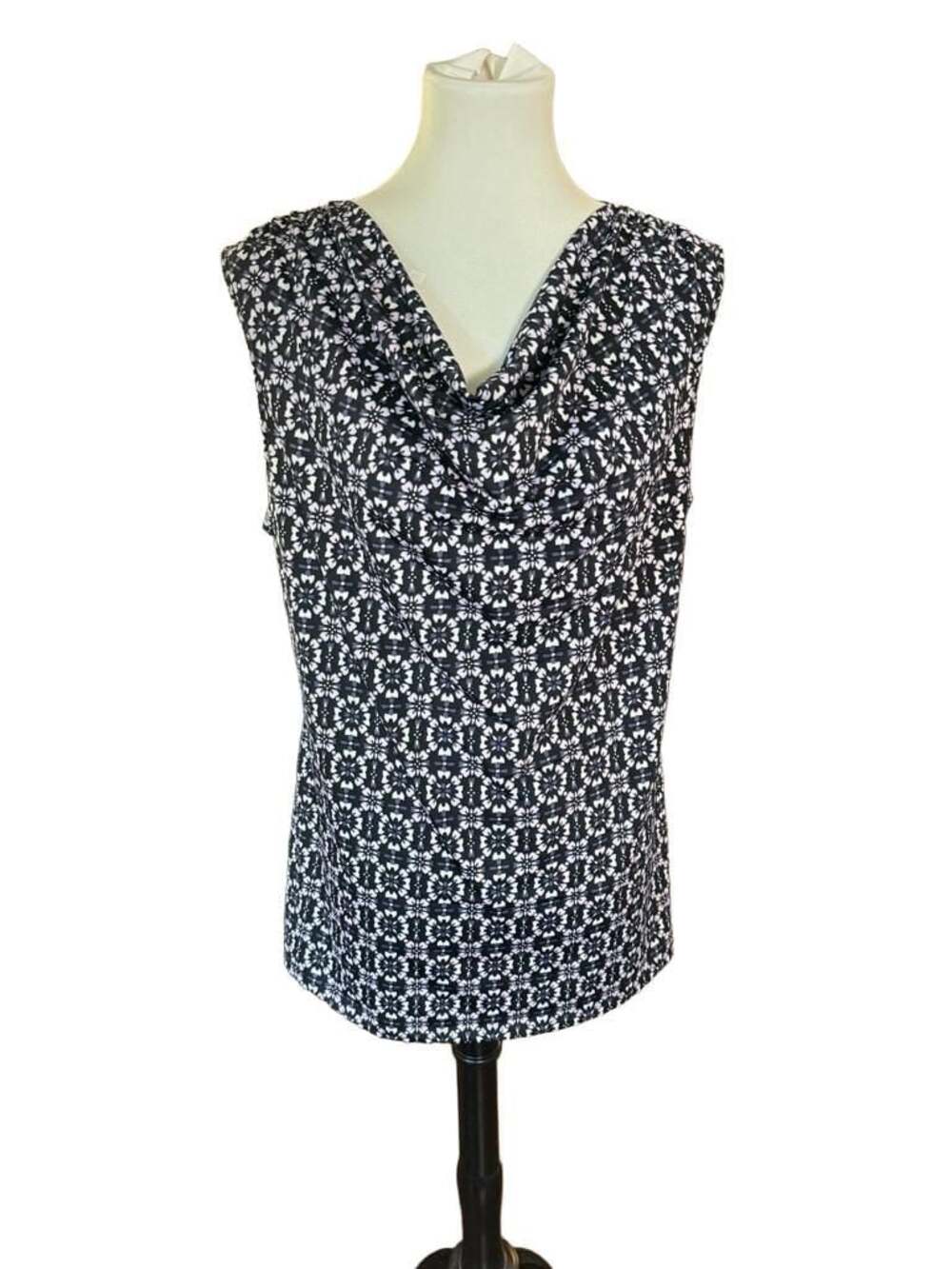 Laundry by Shelli Segal Black White Gray Geometric Print Sleeveless Top XL
